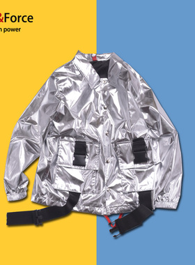 Ares＆Force潮男教练夹克 嘻哈大码反光全银亮光外套时尚青春休闲