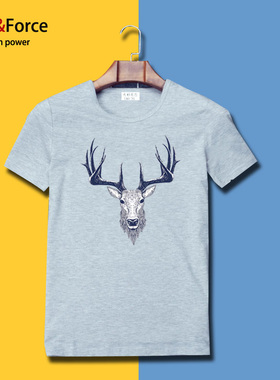 Ares＆Force鹿头短袖T恤男宽松夏季潮流半截袖加肥加大码男肥佬