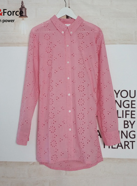 Ares＆Force潮音是战纪周震南同款长衬衫个性镂空花宽松分叉上衣
