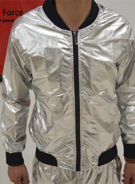 Ares＆Force男士金银色外套 潮韩版帅气夹克亮面修身夜店个性上衣
