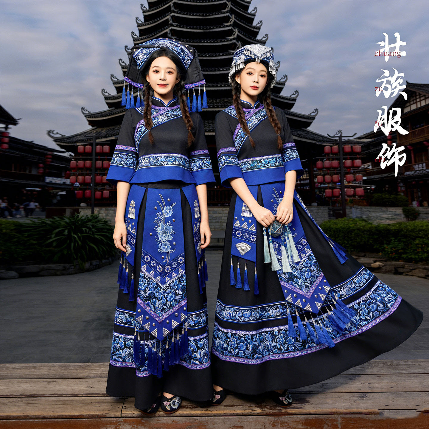 欢歌锦绣五彩山歌迎三月三演出服少数民族风壮族服装女长裙舞蹈服