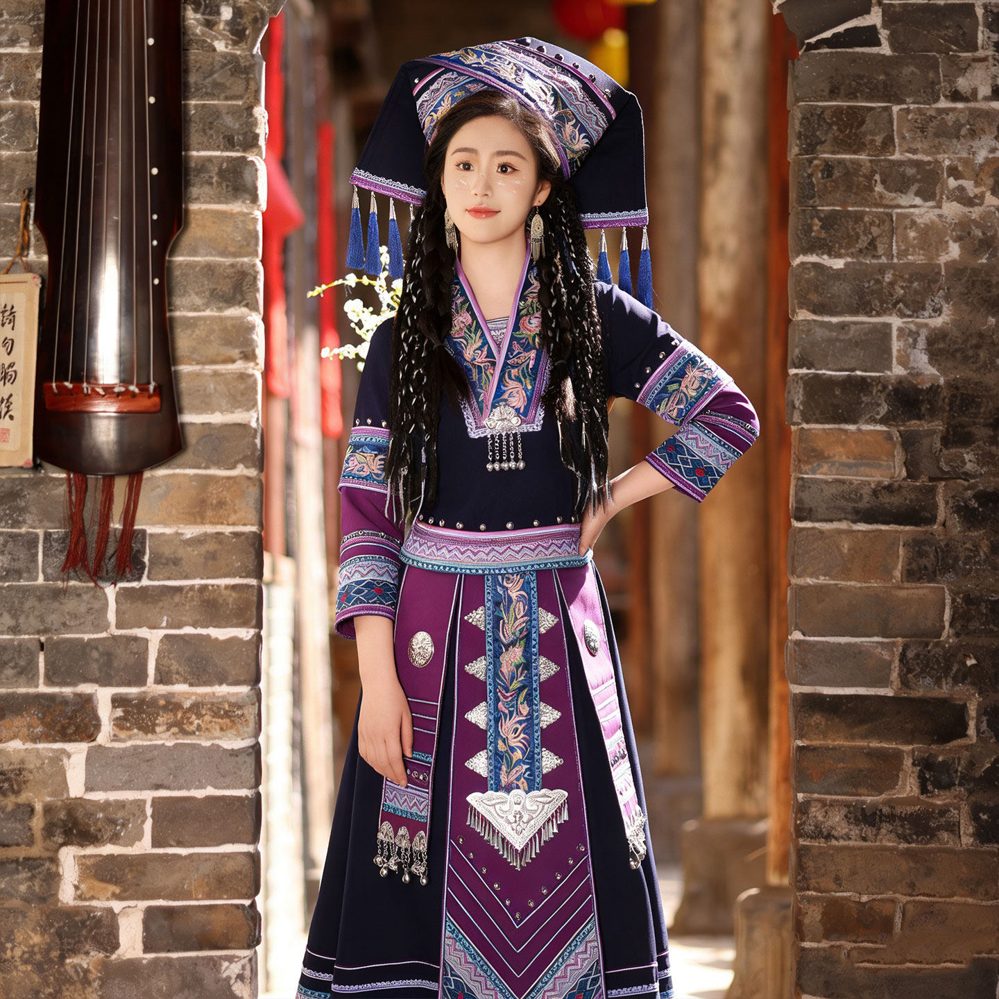 弥渡山歌民族风壮族服装女成人三月三刺绣流苏长裙舞蹈演出服盛装