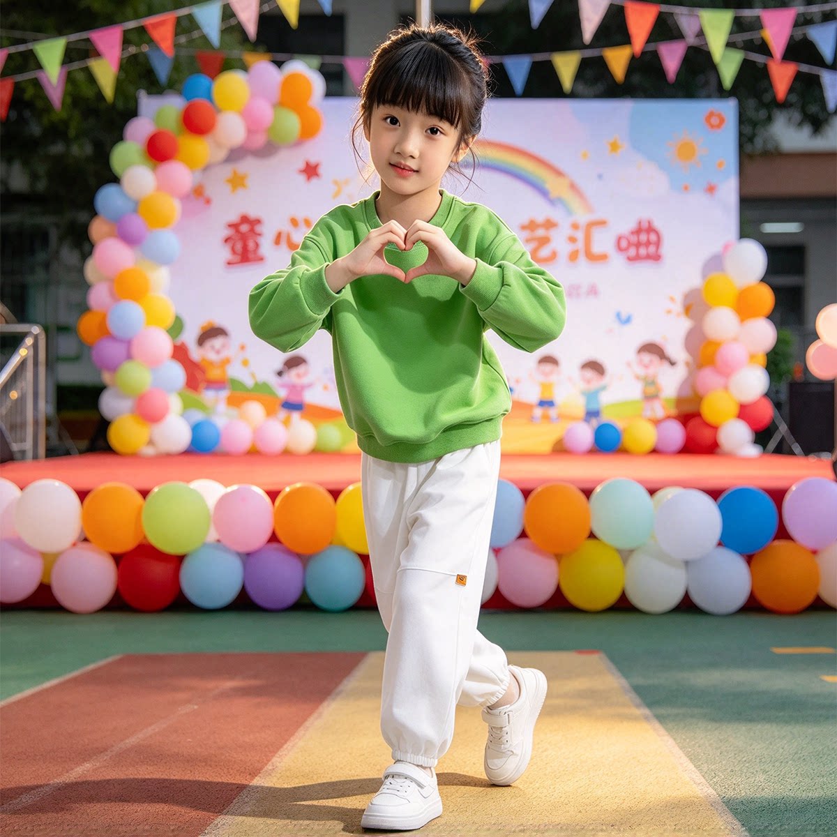 快乐指南舞蹈儿童运动套装春秋装女童糖果色两件套小学生表演穿搭