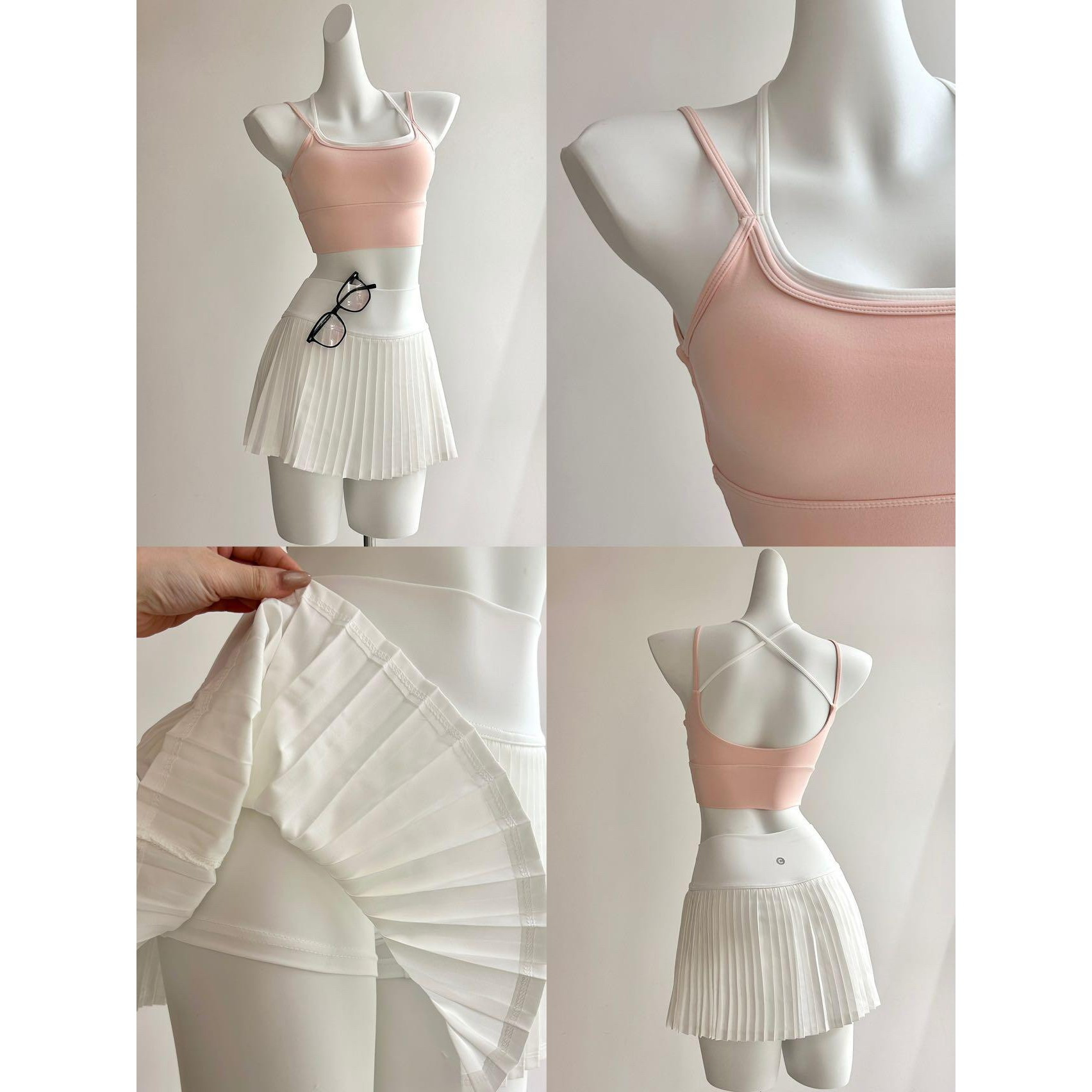 2026新款瑜伽服套装甜美女春运动上衣芭蕾文胸防震文胸百褶网球裙