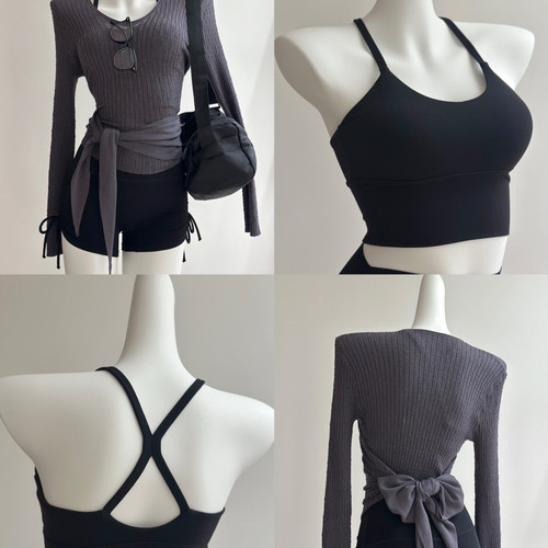 2026秋季新款美背瑜伽服女普拉提训练健身衣服长袖带胸垫运动上衣