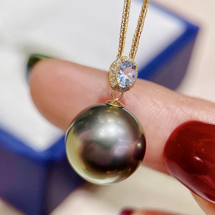 18k金海蓝宝钻石珍珠吊坠配件