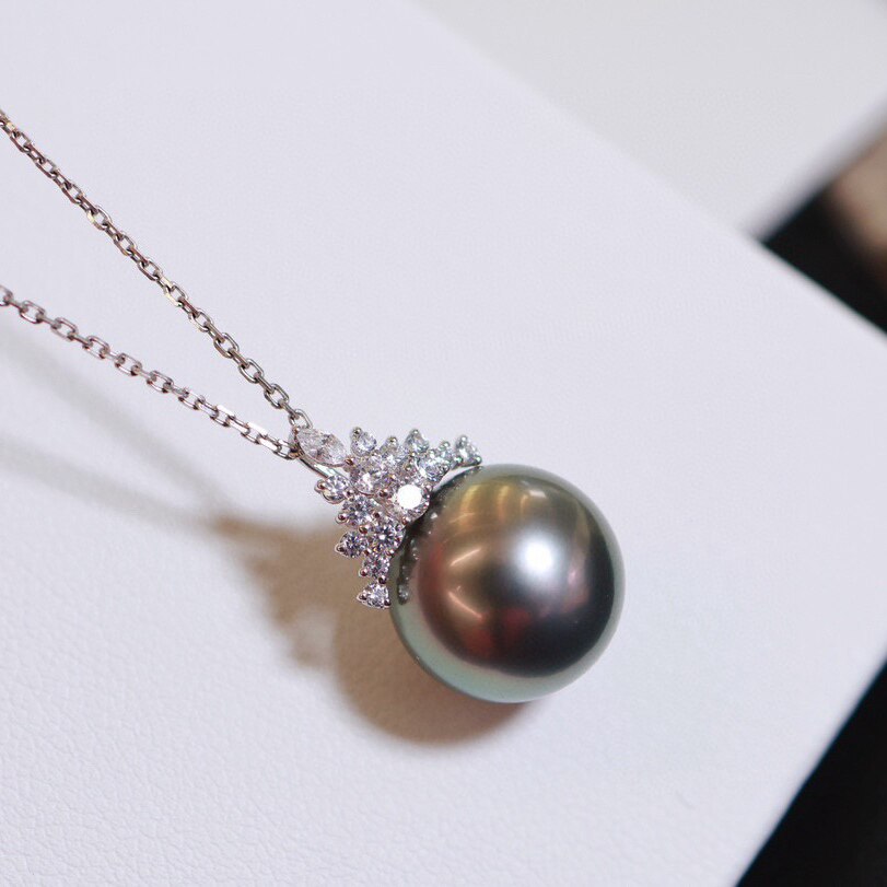 Pt900铂金镶钻石吊坠配件空托12-13mm天然海水珍珠冰雪女王遮瑕款