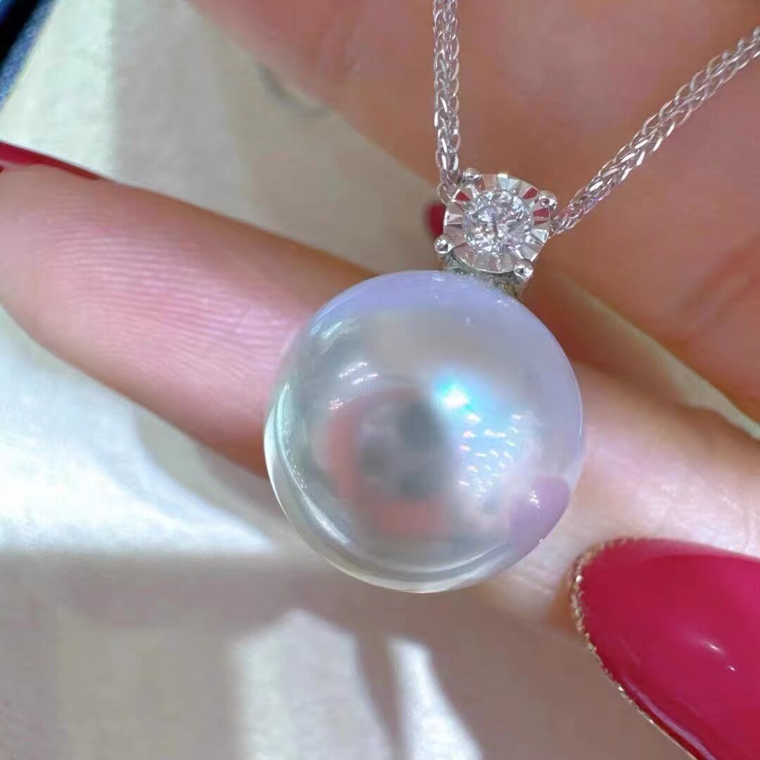 Pt900铂金镶嵌钻石吊坠配件8-13mm天然淡水珍珠经典百搭王妃空托