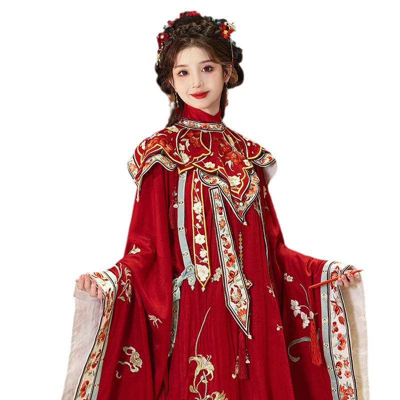 2025新款明制婚服汉服云肩新娘结婚中式嫁衣凤冠霞帔全套刺绣