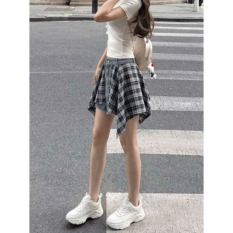 大尺码复古美式a字牛仔短裤女夏季胖mm宽松高腰显瘦直筒阔腿热裤