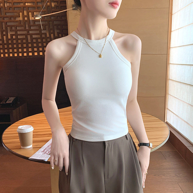 黑色挂颈吊带背心女带胸垫2026新款一体式美背打底内搭外穿上衣夏