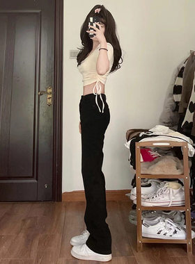 黑色高腰直筒牛仔裤女2026年春夏新款修身小个子烟管堆堆窄版裤子