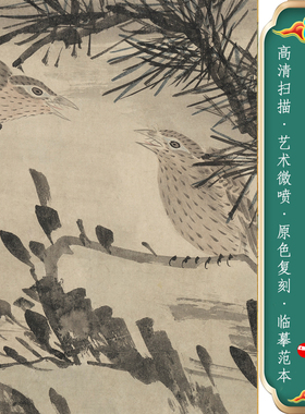 灌木集禽图卷花鸟长卷馆藏真迹