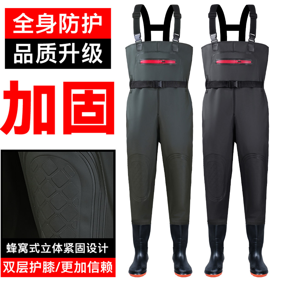 下水裤加厚全身耐磨高级防水裤赶海连体裤雨裤水库男女加长钓鱼裤