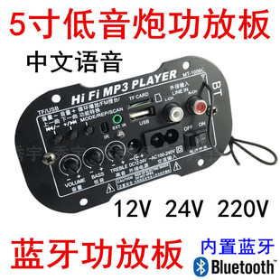5寸USB插卡FM收音12V低音炮主板24V车载220V家用 1056C蓝牙功放板