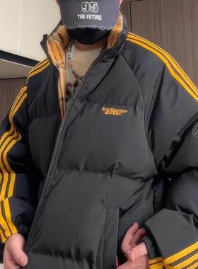 撞色格子棉服男款冬季加厚三条杠立领棉衣外套短款情侣面包服棉袄