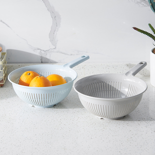 长手柄沥水篮塑料淘米盆篮子淘米箩厨房带手柄水果蔬菜沥水器篮子