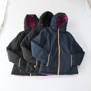 百搭棉衣D23 棉服外套连帽拉链宽松休闲纯色双面穿时尚 冬季 女长袖
