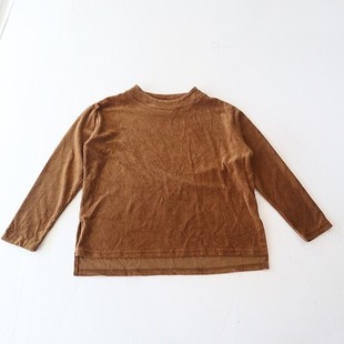 条绒T恤立领套头宽松休闲开叉纯色百搭上衣D7 女长袖 春秋季 新品