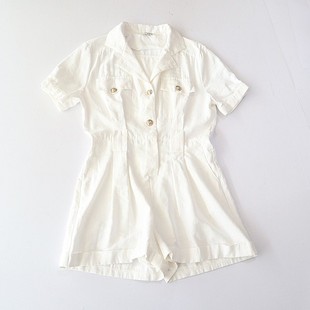 百搭连体短裤 连身衣西服领纽扣收腰时尚 F8M 女短袖 夏季