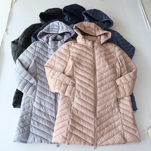 秋冬季新品女中长款长袖棉服外套立领连帽拉链收腰百搭薄款棉衣D7