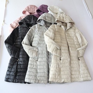 秋冬季新品女中长款长袖棉服外套立领连帽拉链收腰薄款棉衣H窗