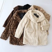 春秋季 百搭上衣D15 仿獭兔毛外套西服领纽扣宽松时尚 新品 女中长款