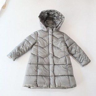 加绒棉服外套立领连帽拉链暗扣小童纯色棉衣W4 长袖 冬季 女童中长款