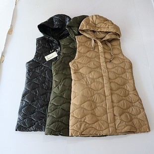 薄款 棉衣马甲外套连帽拉链宽松双面穿无袖 坎肩D8 女中长款 秋冬季