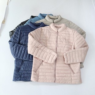 百搭薄棉衣D17 棉服外套立领拉链宽松休闲纯色时尚 秋冬季 女长袖