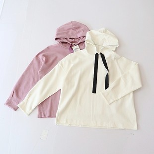 卫衣棉连帽套头宽松休闲开叉纯色学生百搭上衣F4 女长袖 春秋季 新品