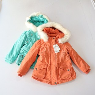 内抽绳中童百搭棉衣X14 棉服外套立领连帽拉链修身 冬季 女童长袖