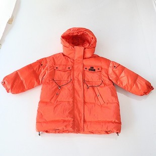 冬季女童长袖羽绒服外套立领连帽拉链暗扣宽松多口袋中童棉服W4