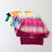 女童长袖 春秋季 新品 条纹毛衣圆领套头宽松小中童百搭针织上衣6X