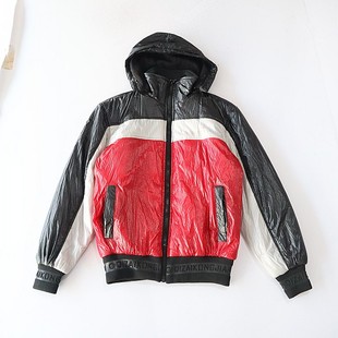 百搭棉衣D2 加绒棉服外套立领连帽拉链宽松撞色时尚 秋冬季 男长袖