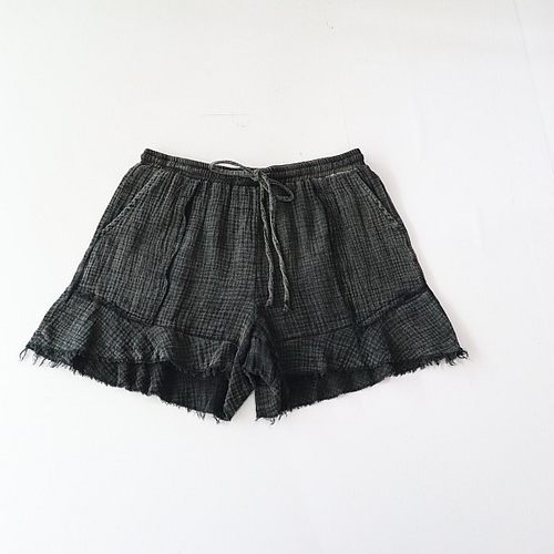 夏季女短裤棉松紧腰抽绳宽松做旧透气时尚百搭三分裤C1S
