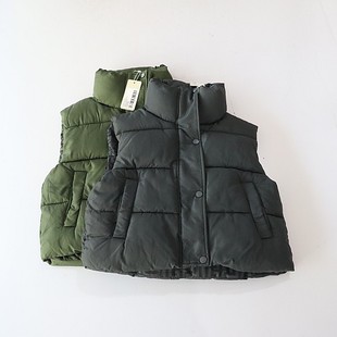 百搭坎肩D4 立领拉链暗扣宽松纯色时尚 秋冬季 女棉衣马甲外套无袖