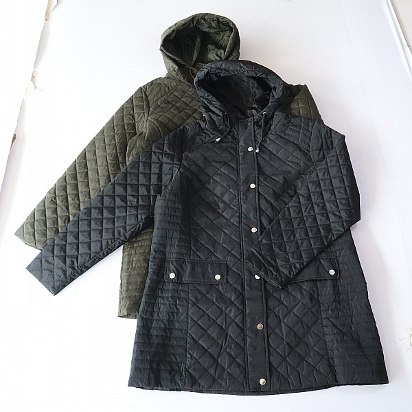 秋冬新品女中长款夹棉长袖棉服外套连帽拉链暗扣宽松薄款棉衣D15