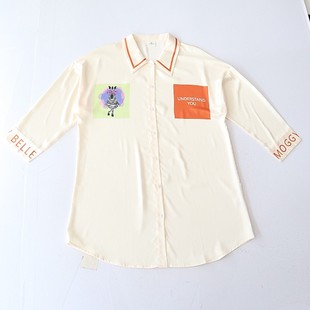 衬衫 春秋季 长袖 女中长款 仿真丝方领纽扣宽松垂感居家睡裙F8 新品