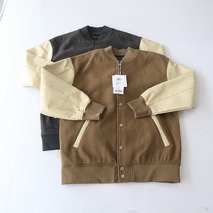 夹克外套棒球领暗扣宽松拼接PU青年重垂上衣X11 男长袖 春秋季 新品