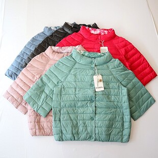 棉衣立领暗扣宽松双面穿百搭薄款 女七分喇叭袖 棉服D10 新品 秋冬季