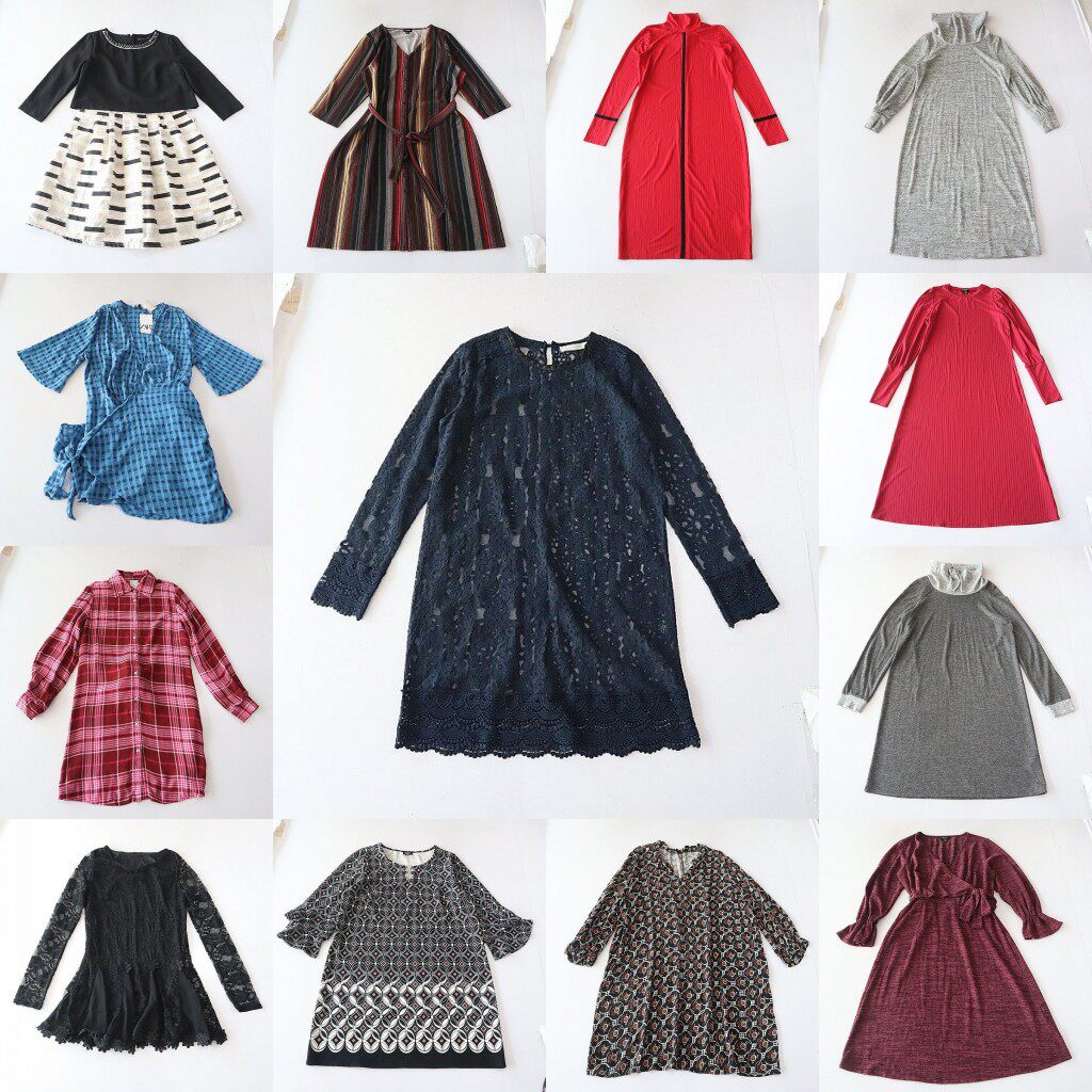 春秋季女中长款长袖花色连衣裙V领宽松时尚百搭A字裙C3M