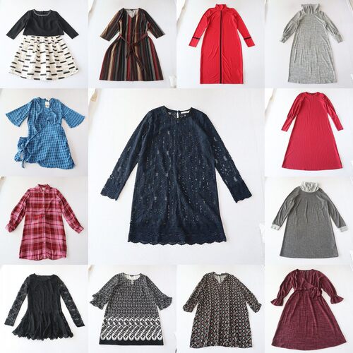 春秋季女中长款长袖花色连衣裙V领宽松时尚百搭A字裙C3M