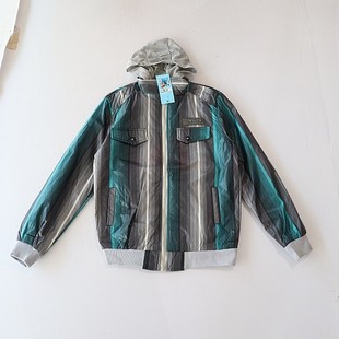 春秋季 夹棉条纹夹克外套立领连帽拉链宽松青年百搭上衣C8M 男长袖