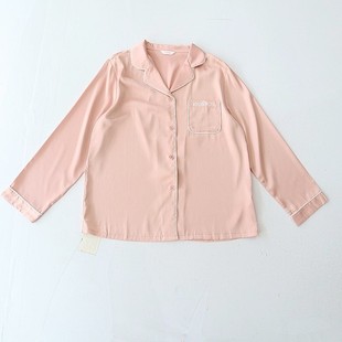衬衫 女长袖 仿真丝西服领纽扣宽松刺绣柔软居家睡衣F2 新品 春秋季