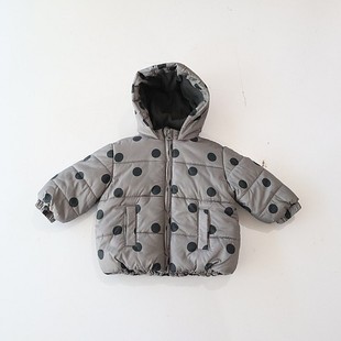 冬季 圆点棉服外套连帽拉链宽松婴幼儿小宝宝百搭棉衣W1 女童长袖