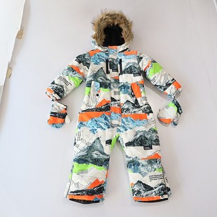 棉衣W4 连身衣棉服连帽拉链宽松多口袋中童连体裤 冬季 男女童长袖