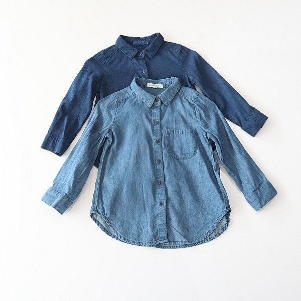 春秋季新品女童长袖牛仔衬衫纯棉方领纽扣宽松小中童百搭上衣D20