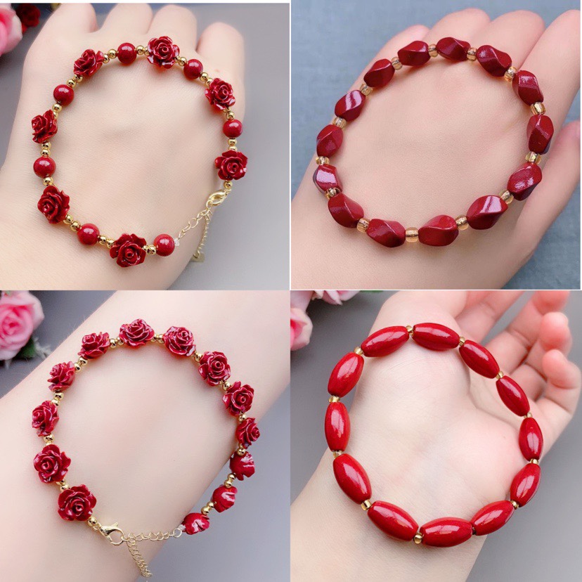朱砂紫金砂玫瑰花真品手链珠子圆珠女转运珠手串百搭本命年饰品女