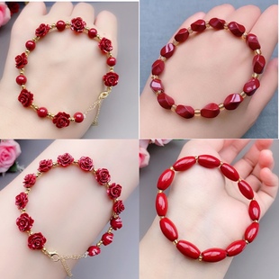 朱砂紫金砂玫瑰花真品手链珠子圆珠女转运珠手串百搭本命年饰品女